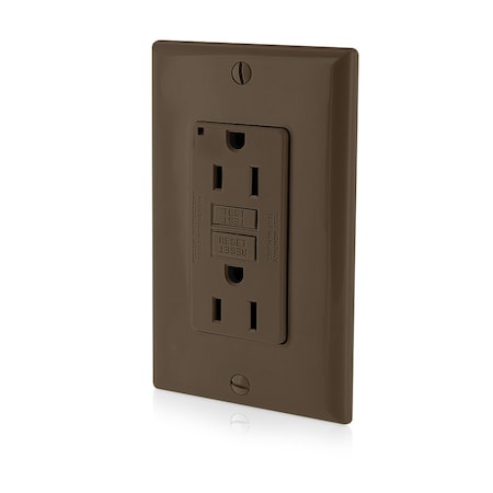 Leviton GFCI Receptacle, 15A, 125Vac, 5-15R, Brown GFNT1